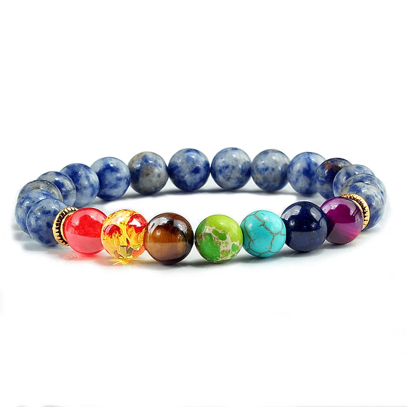 7 Чакра браслет мужской черный Лава Исцеление баланс бусины рейки Будда молитва натуральный камень браслеты для йоги для женщин Подарки Pulseira - Окраска металла: blue