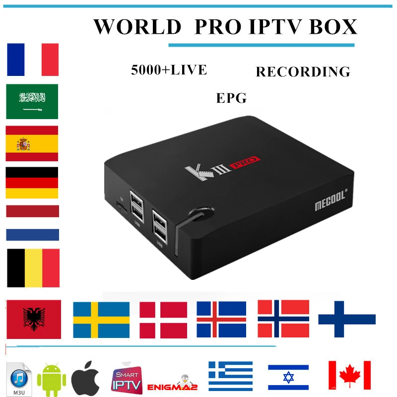 

PRO IPTV KIIIpro TV Box Amlogic S912 Octa core DVB T2&S2 Android 6.0 3GB DDR3 16GB with 4700 Channels Nordic,Arabic,Europe IPTV