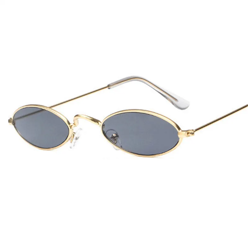 UVLAIK, винтажные маленькие овальные солнцезащитные очки, Женские Ретро брендовые обтягивающие солнцезащитные очки в металлической оправе, мужские солнцезащитные очки, красные, желтые, кошачий глаз - Цвет линз: Gold Black