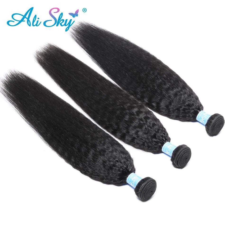 Kinky Straight Brazilian Hair Weave Bundles With Closure Human Hair 3 Bundles With Closure AliSky Hair NonRemy Coarse Yaki 4 PCS Kinky Straight Brazilian Hair Weave Bundles With Closure Human Hair 3 Bundles With Closure AliSky Hair NonRemy Coarse Yaki 4 PCS