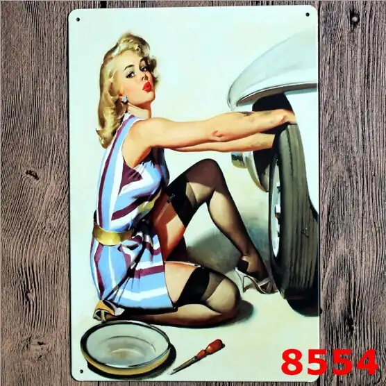 Vintage Tin Sign Retro Metal Bar Pub Posterworld War Ii Lady Girl We