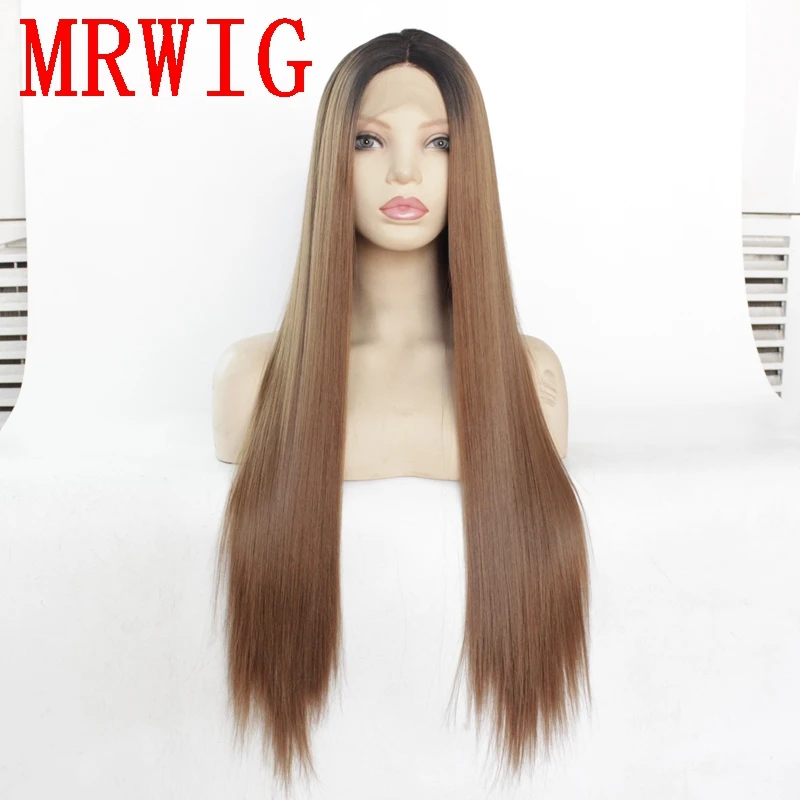 MRWIG ombre Новый 30 # auburn синтетический передний парик на сетке средняя часть 26 дюймов