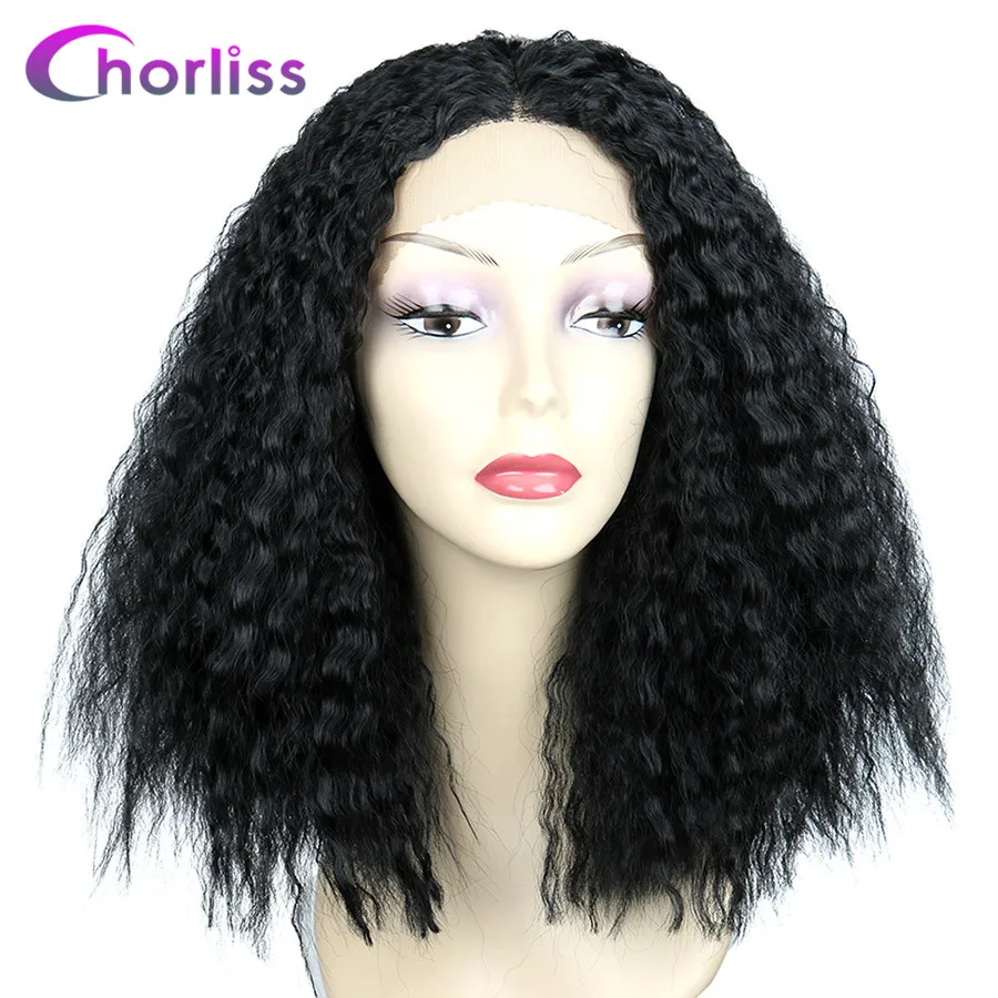 

Afro Kinky Curly Lace Front Wig Middle Part 150% Density Lace Wig Chorliss Short Synthetic Lace Front Wigs For Black Women