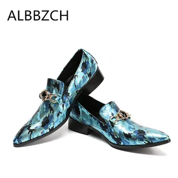 New mens spring summer fashion design red blue pointed toe slip on printing leather casual shoes men loafers party drss shoes 46 New mens spring summer fashion design red blue pointed toe slip on printing leather casual shoes men loafers party drss shoes 46