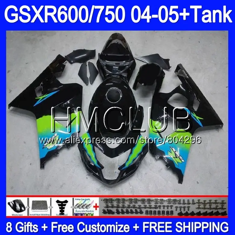 

+Tank For SUZUKI GSXR 750 GSX R750 K4 GSXR 600 04 05 GSX-R600 4TK3 GSXR-750 Green black GSXR600 04 GSXR750 2004 2005 Fairing kit