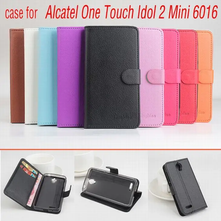 

9 colors Leather case For Alcatel One Touch Idol 2 Mini 6016 Flip Cover case With Card Slot OneTouch Idol2 6016E Phone Cases