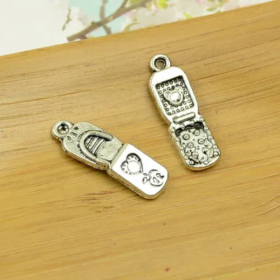 DIY alloy charm pendant moblie phone/cellphone shape antique silver vintage jewelry making accessories findings beads