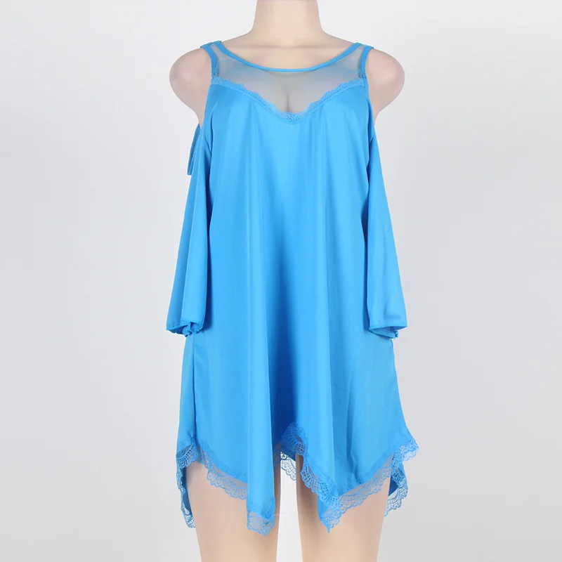 Сексуальное белье Горячее сексуальное платье для женщин с открытыми плечами О-образным вырезом сексуальное нижнее белье горячий эротический ночной комплект плюс Размер 7XL 5XL R80190 - Цвет: blue lingerie