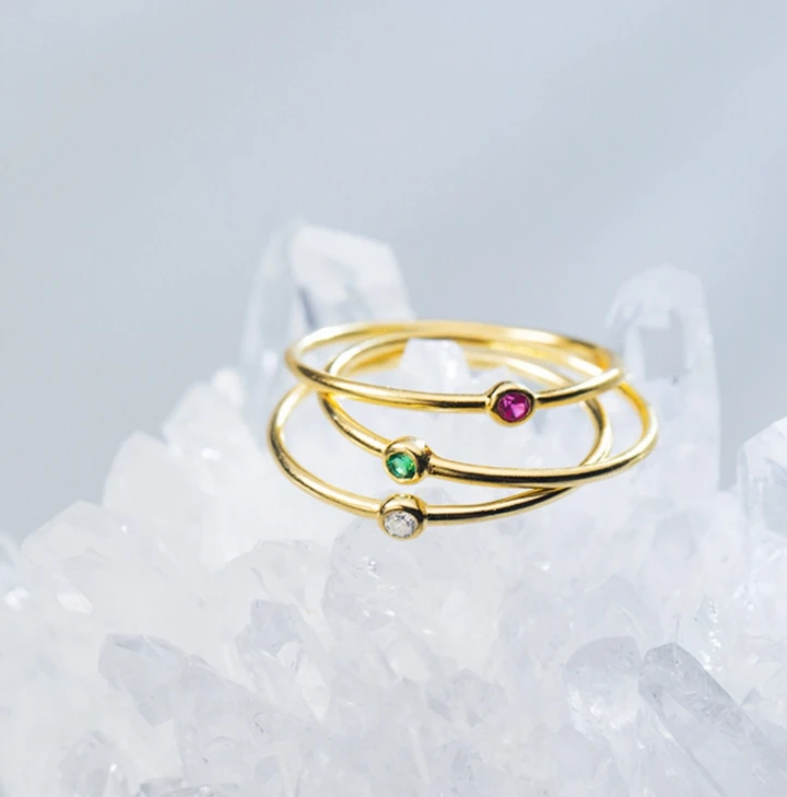 

925 Sterling Silver Round CZ Dainty Thin Band Ring Women A3588