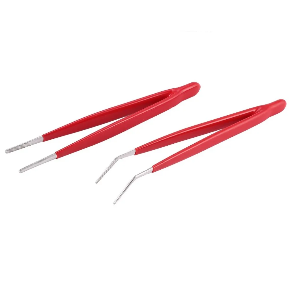 2 pcs Repair Precision Tweezers Set Kit Stainless Steel Curved Straight Tip Industrial Picking