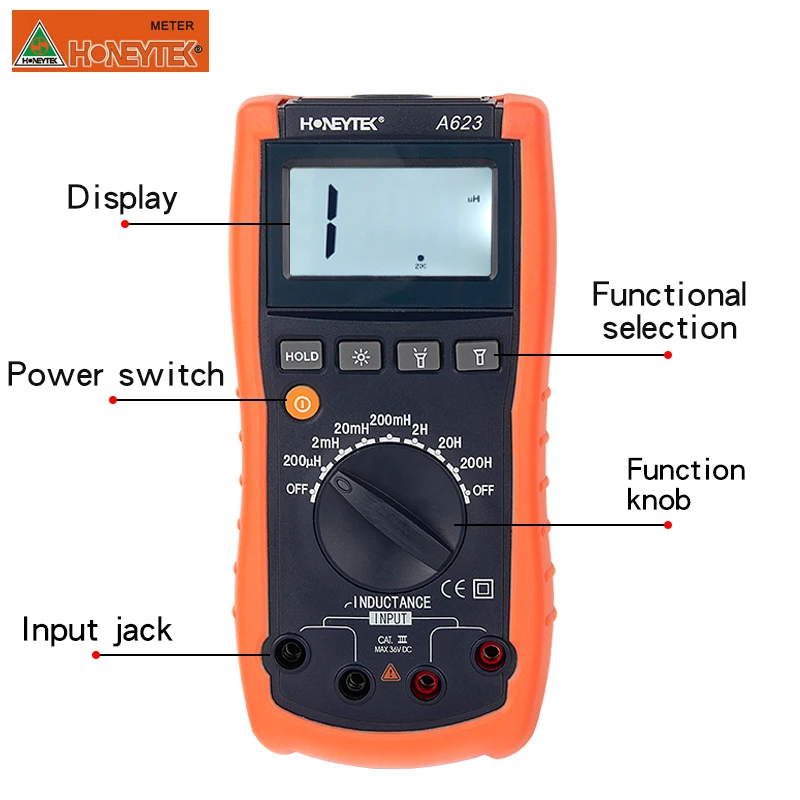 Honeytek Inductance meter multimeter with test leads Digital Display Auto Analog Multimeter Professional LCD Backlight A623