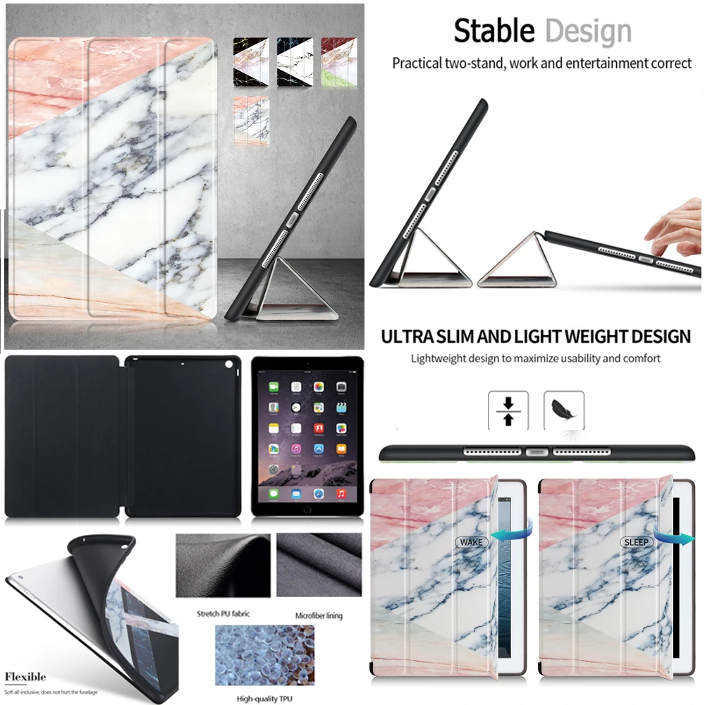 

Stylish Case For iPad 2 3 4 Case Marble Pattern Smart Stand Cover Wake Up And Sleep Soft TPU Back Cover For iPad Pro 9.7