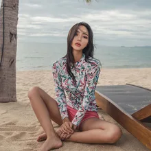 Rashguard с длинным рукавом женский купальный костюм купальные костюмы гидрокостюм Рашгард одежда Дайвинг Спорт лайкра танкини печати