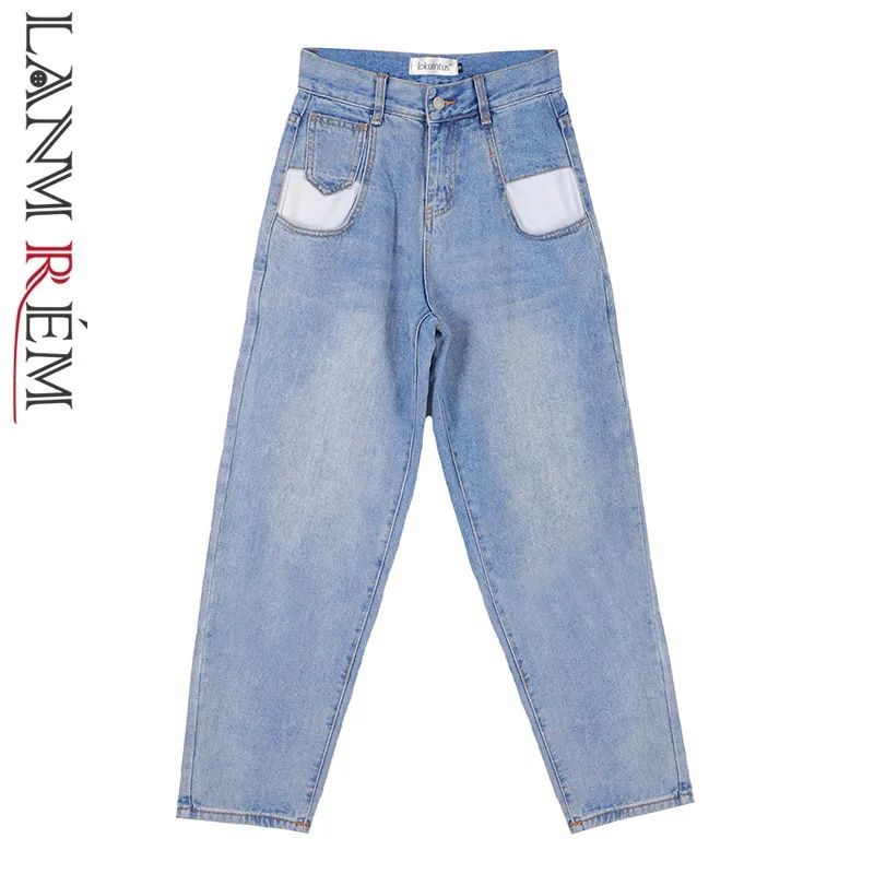 LANMREM 2019 новые весенние прямые джинсы для женщин Высокая талия Винтаж синие мотобрюки модные удобные женские брюки девочек QF29105