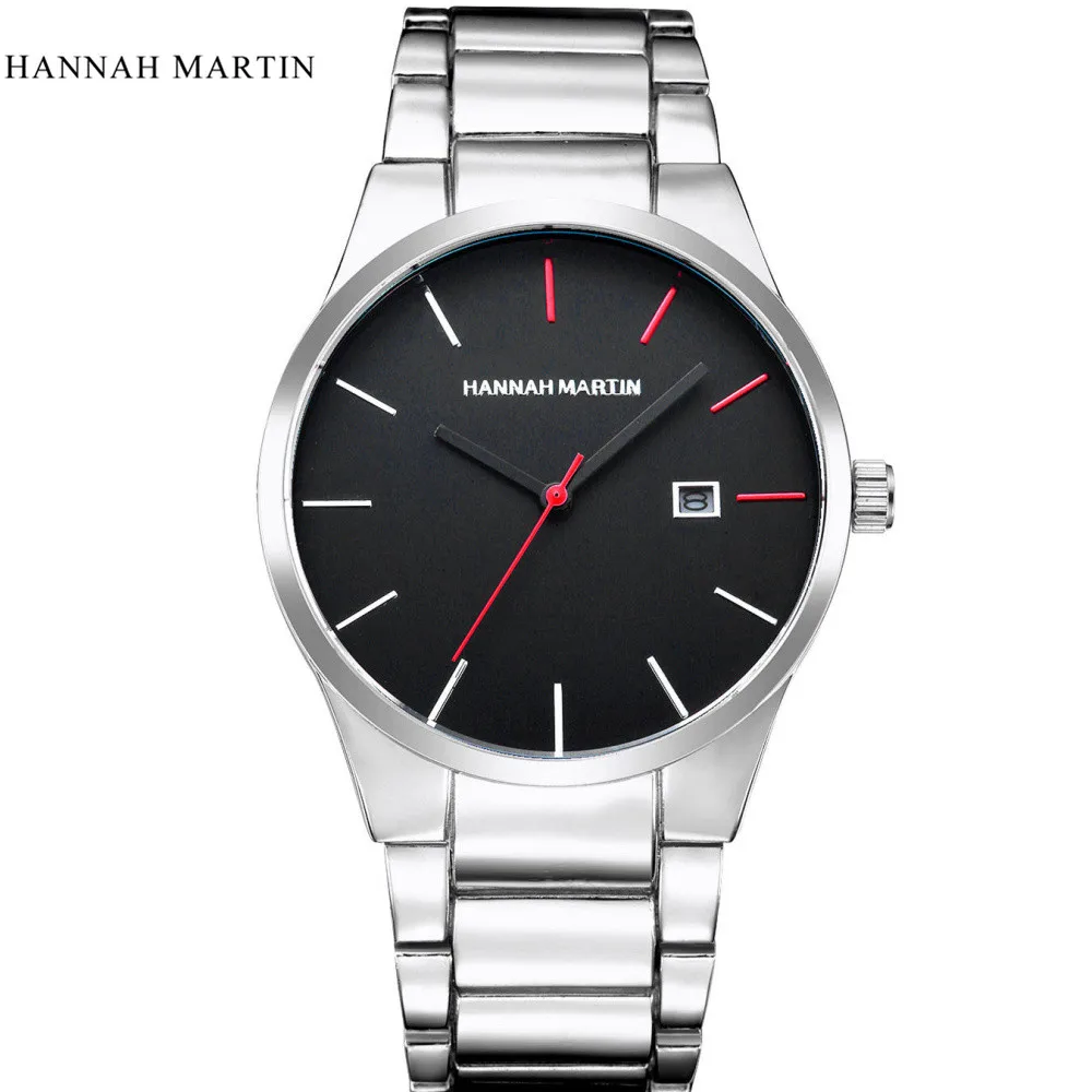 Лидирующий бренд Роскошные мужские часы Hannah Martin повседневные военные кварцевые спортивные наручные часы полностью стальные водонепроницаемые мужские часы Reloj Hombre