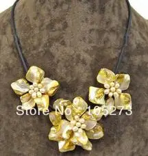 Микс оболочки цветок культивированный жемчуг смесь ожерелье 1" Модные женские цветочные женские вечерние ювелирные изделия Новинка - Окраска металла: yellow