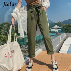 Jielur Harajuku женские брюки-карго корейский шик моды тонкий основной Pantalon Mujer S-XXL зеленый черный пояс Штаны с высокой посадкой дамы