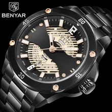 NEW BENYAR Men's Watches Top Brand Luxury Quartz Watch Men Business/Gold Watches Stainless Steel Male Clock Erkek Kol Saati+Box olevs luxury brand watches stainless steel quartz watch men clock auto date water resistant sport wristwatch erkek kol saati new