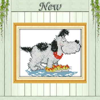 

The dog has running shoes on his front paws counted printed on canvas DMC 11CT 14CT kits Cross Stitch embroidery needlework Sets