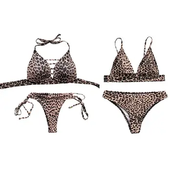

New 1 Set Women Swimsuit Bikini Bra Panties Swimwear Swimming Beach Party Sexy Leopard Print Push-up Two Piece Suit Fashion Lady