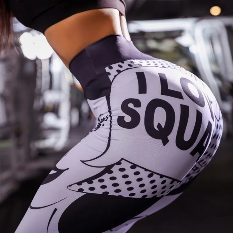 Лето-осень, новые тренировочные леггинсы с буквенным принтом, женская одежда, 3d стерео буквы, напечатанный рисунок, черные, белые леггинсы для фитнеса