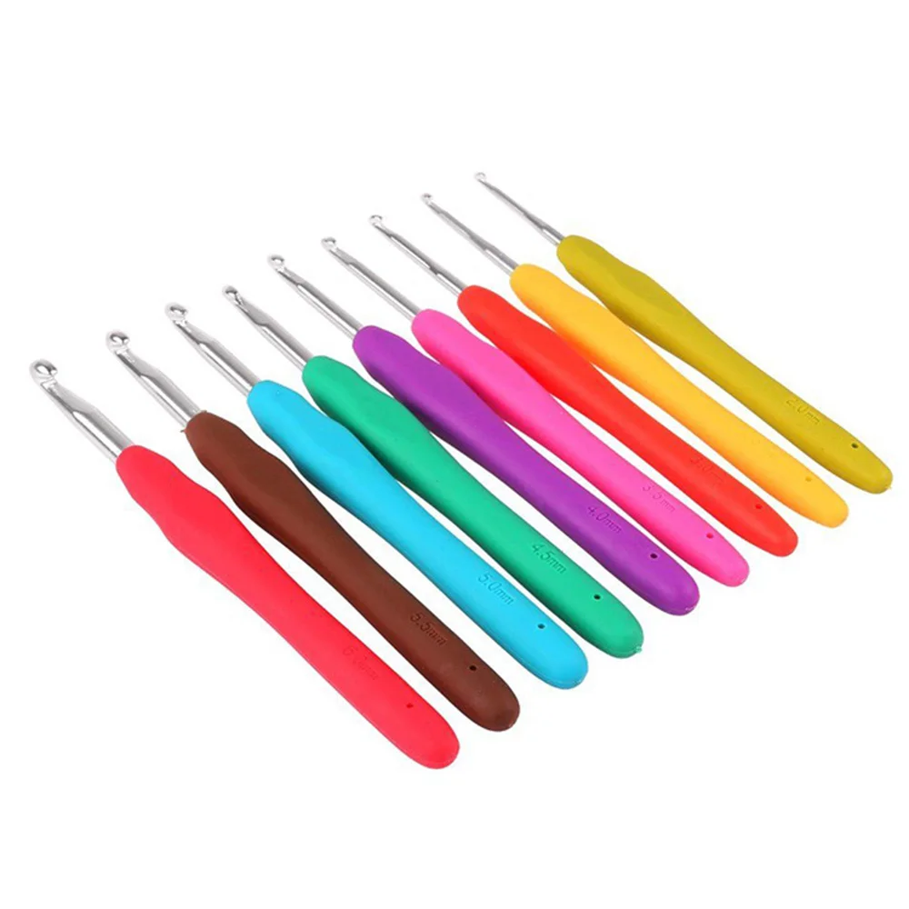 11 шт. набор крючков для вязания крючком с красочной мягкая резиновая ручка ручки вязание спицами швейные инструменты аксессуары машинные части пэчворк - Цвет: Многоцветный