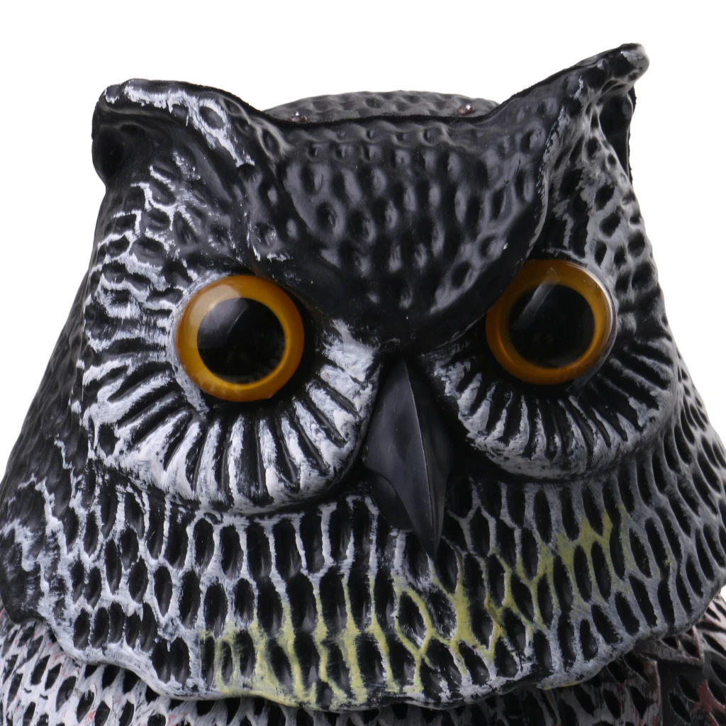 2 Pieces Plastic Realistic Owl Decoy With Rotating Head Bird Pigeon Crow Scarer Scarecrow Hunting Decoy