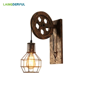 

LAINGDERFUL Industrial Decor Wall Lamps Iron Pulley Inwall Lights Vintage Bedside Decorative Lamp For Bar Bedroom Wall Lamps