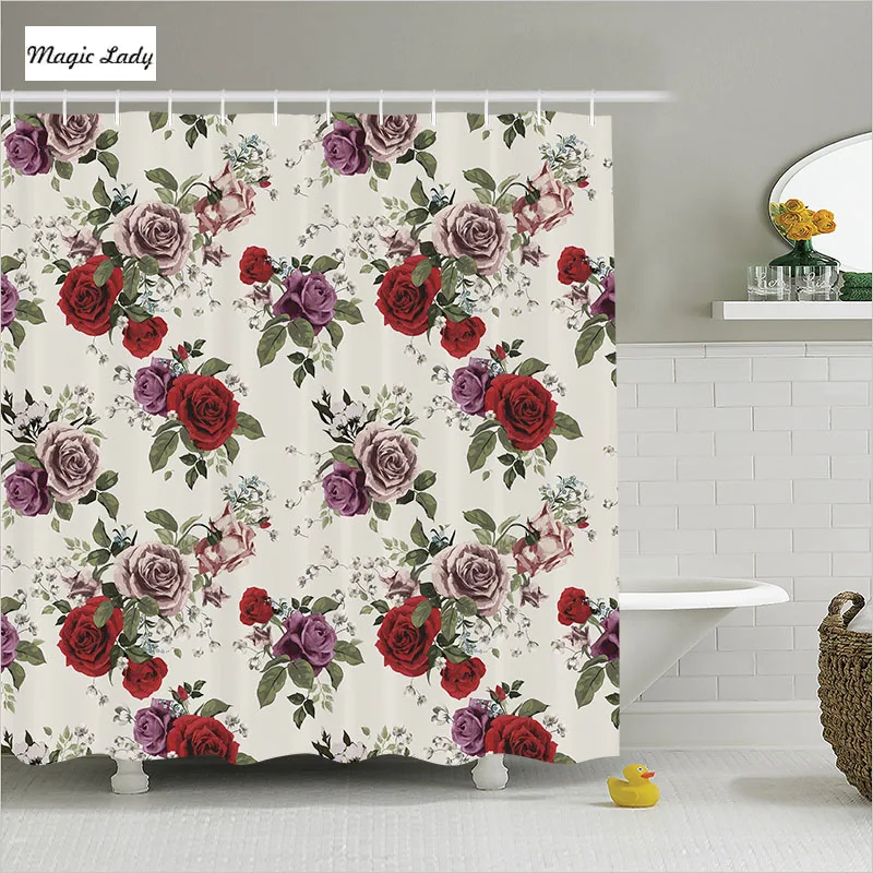 waterproof shower curtain rose flower cheap wholesale polyester bathroom curtain bath Beige
