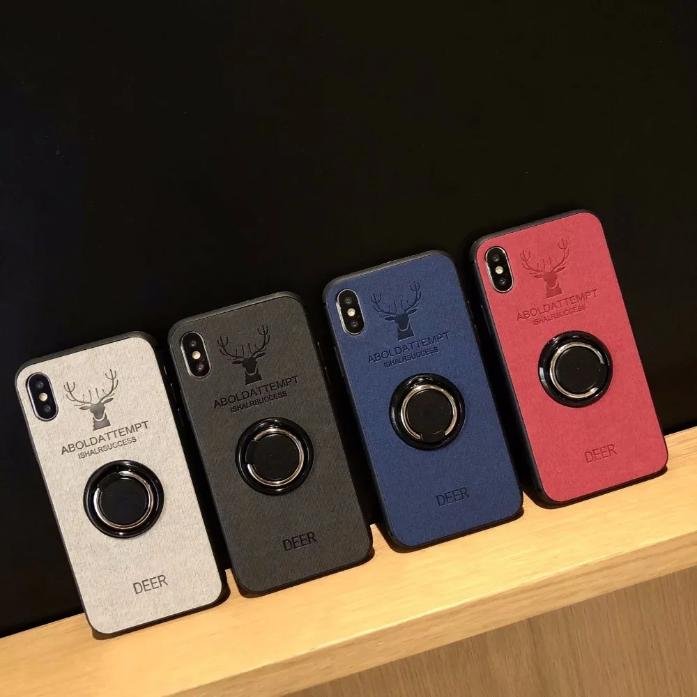 

Cloth Texture Emboss Deer Soft TPU Case For iphone XR XS MAX X 7 8 6 6s Plus 7plus Magnetic bracket Canvas Silicone phone Case
