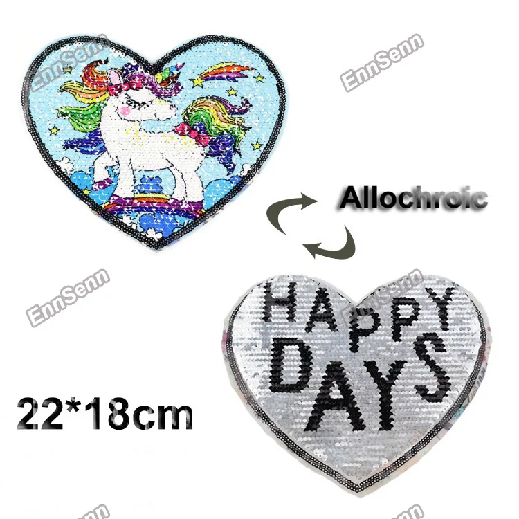 1pcs Cartoon Unicorn Reversible Change Sequins Patches For Clothes Kids Girl T Shirt Sew On Embroidered Fabric DIY Applique | Дом и сад