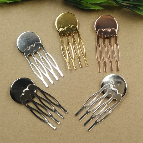 

10pcs/lot Gold Silver Color 4 Tooth Comb Hairpin Hair Clips Base Setting fit 20mm Round Cabochon Cameo Wedding Headwear Base