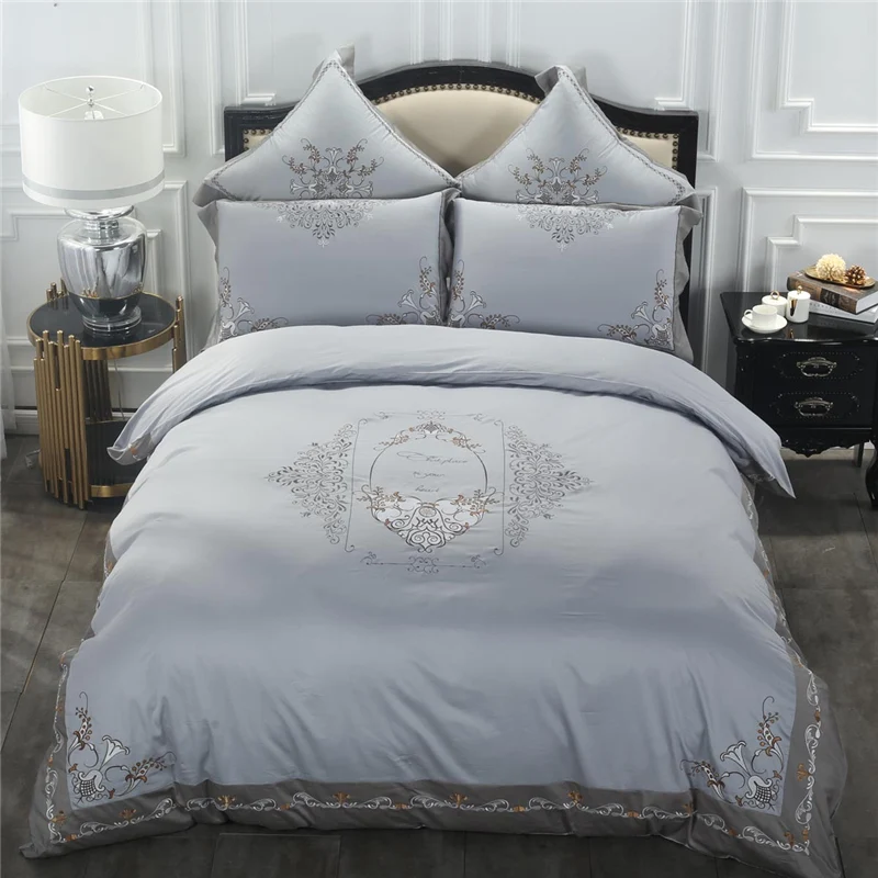 

Luxury Egypt Cotton mysterious count Bedding Set Embroidery Silky Duvet cover Bed Sheet Pillowcases Queen King size 4/6Pcs