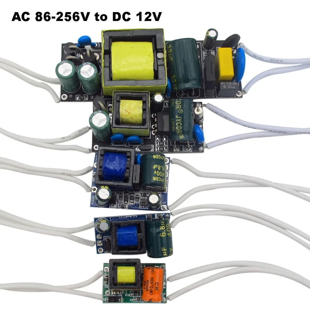 DC 12V Светодиодный драйвер 300mA 450mA 600mA 1A 2A источник питания для светодиодных лент прожектор переменного тока 110V 220V трансформатор