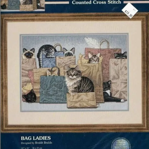 cs-2419 Cross Stitch Kit Bag Ladies Cats Kittens Kitties Cat and Shopping Bag DIM 13662