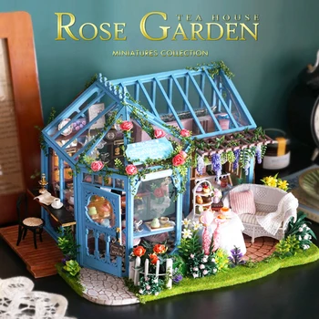 

CUTE ROOM DIY Doll House Wooden Miniature Furniture With LED Kit Assemble Rose Garden Dollhouse Toy For Children Christmas Gift