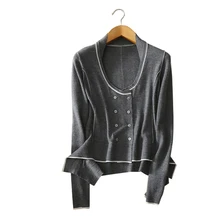 100 cashmere asymmetric coats O neck full sleeve double breasted autumn winter warm knitting jackets 3colors