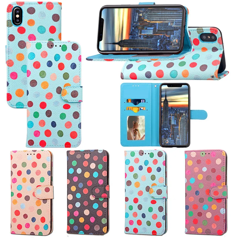

For Iphone X IphoneX Leather Case Colored Dots Flip Wallet Leather Cover Case for Apple Iphone X iPhoneX Phone Bags Shell Cover