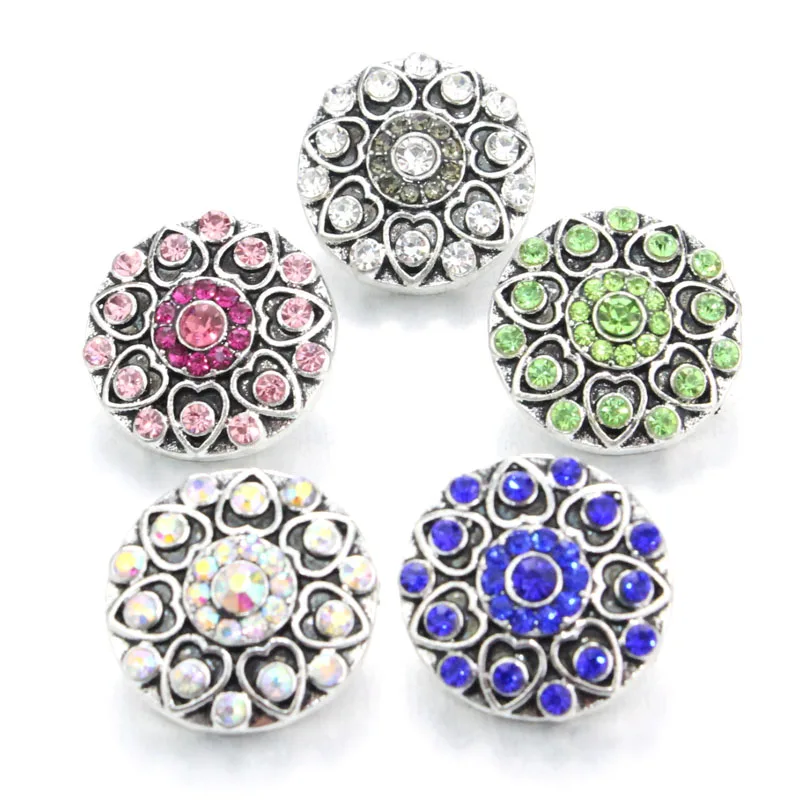 5 Colour Mix 10pcs/lot delicateness crystal snap jewellery snap buttons 18mm snap bracelets for