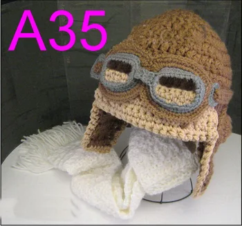 

Hot Sale Baby Toddler Boy Girl Kids Pilot hat Handmade Crochet baby Aviator Cap Warm Hats Earflap Beanie Winter Cap Earmuff Hat