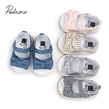 Фирменная Новинка для малышей новорожденных принцесса Обувь для девочек сандалии летние детские бантом Prewalker Придерживайтесь лук в полоску Обувь