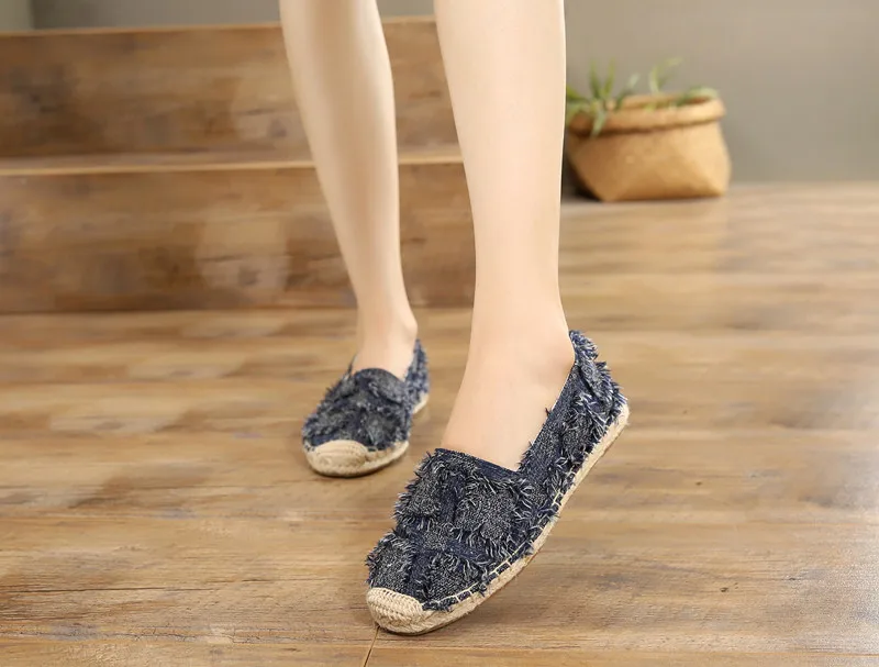 Retro Ladies Womens Casual Espadrilles Shoes for Female Straw Flat Canvas Fisherman's Hemp Rope Bottom Women's Shoes White Black (5)