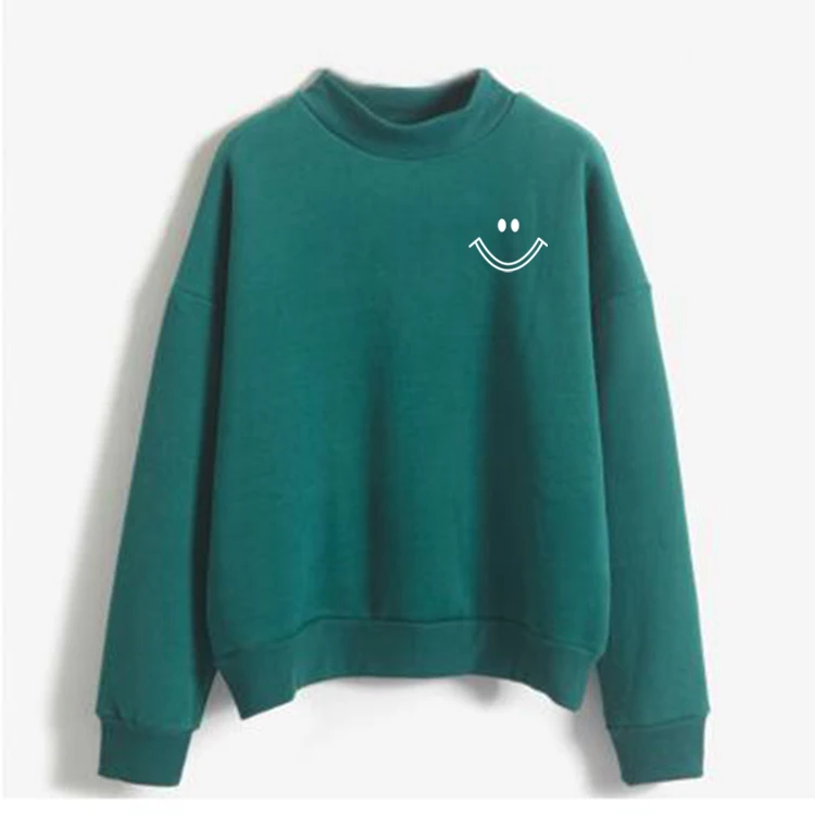  New Candy-Colored Sweatshirt Women Autumn Winter Long-Sleeved Turtleneck Hoodies 2017 Fashion Smile
