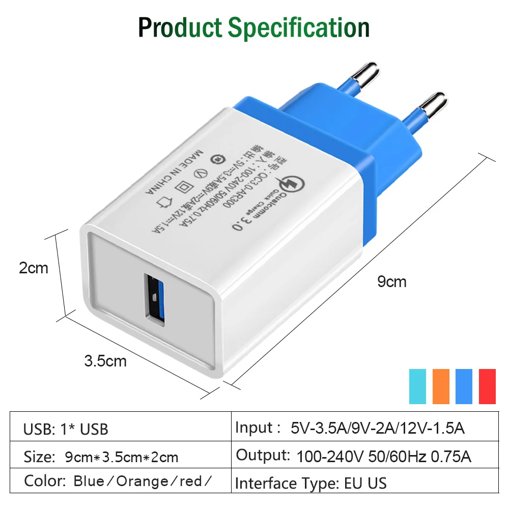 Зарядное устройство USB quick charge 3,0 для iPhone X 8 7 iPad быстрое настенное зарядное устройство 5 В для samsung S9 Xiaomi Mi 8 huawei зарядное устройство для мобильного телефона