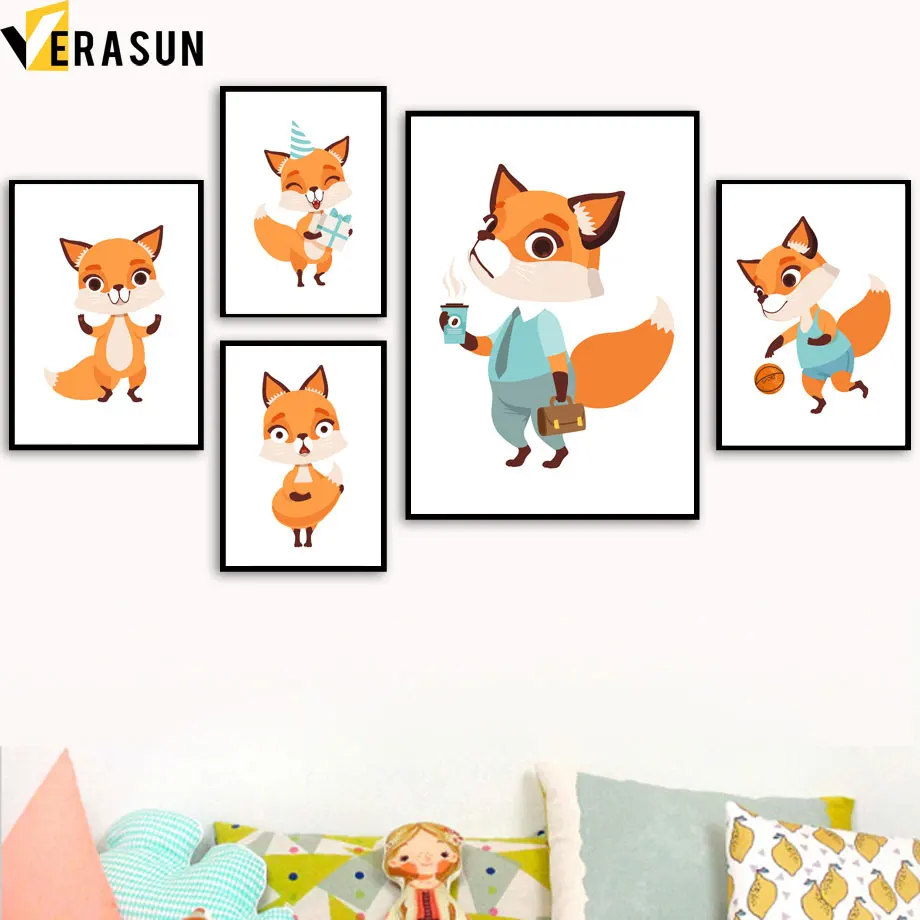 

Cartoon Fox Coffee Basketball Wall Art Canvas Painting Nordic Posters and Prints Pop Art Wall Pictures Baby Room Nursery Decor