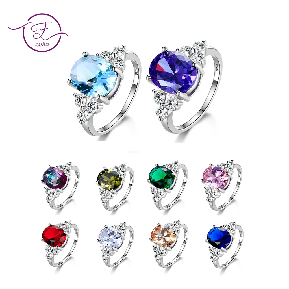 Multicolor Women's Rings With Oval Gemstone Topaz Stones 925 Sterling Silver Jewelry Ring Wedding Party Christmas Gift Wholesale Multicolor Women's Rings With Oval Gemstone Topaz Stones 925 Sterling Silver Jewelry Ring Wedding Party Christmas Gift Wholesale