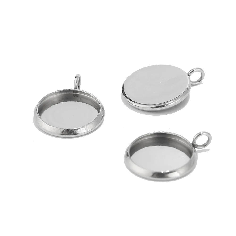 

50pcs Stainless Steel Round Pendant Base Blank Tray Fit Cabochon 12mm for Diy Necklace Charm Making Jewelry Findings