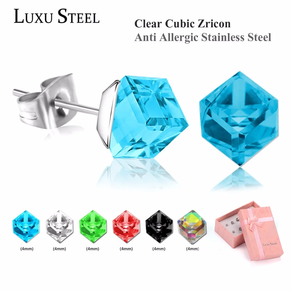 

LUXUSTEEL Different Color Geometry Stud Earrings 6pairs/box Stainless Steel Cubic Zirconia Earring Sets For Women/Girl Wholesale