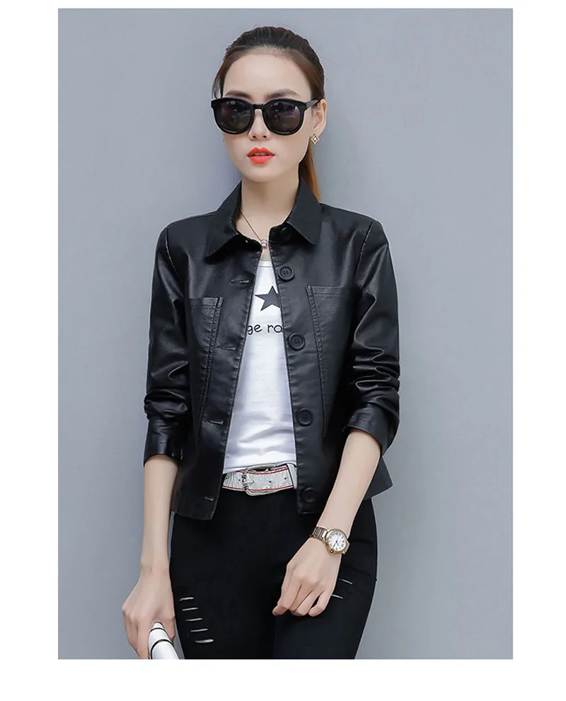 Lucyever модная Корейская женская куртка из искусственной кожи, осенняя черная мотоциклетная куртка из искусственной кожи с длинным рукавом размера плюс, Байкерский Женский блейзер