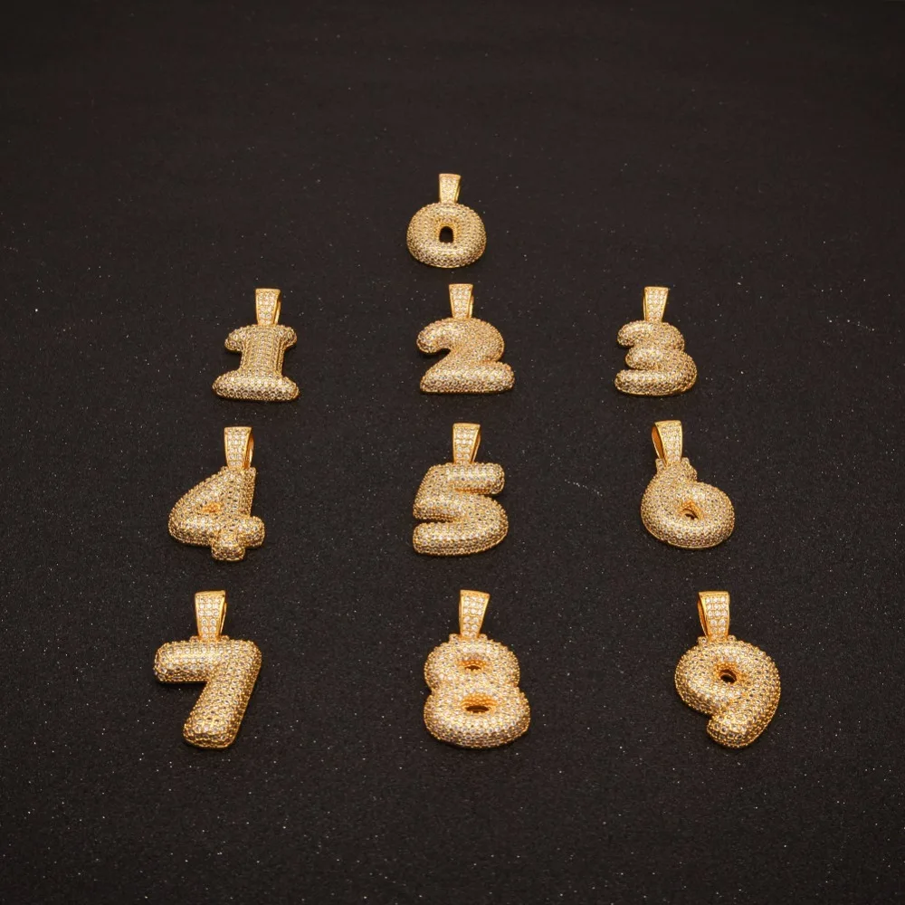 Rose Golden Zircon Rhinestone Numbers 0 to 9 Pendants Men Women Hip Hop